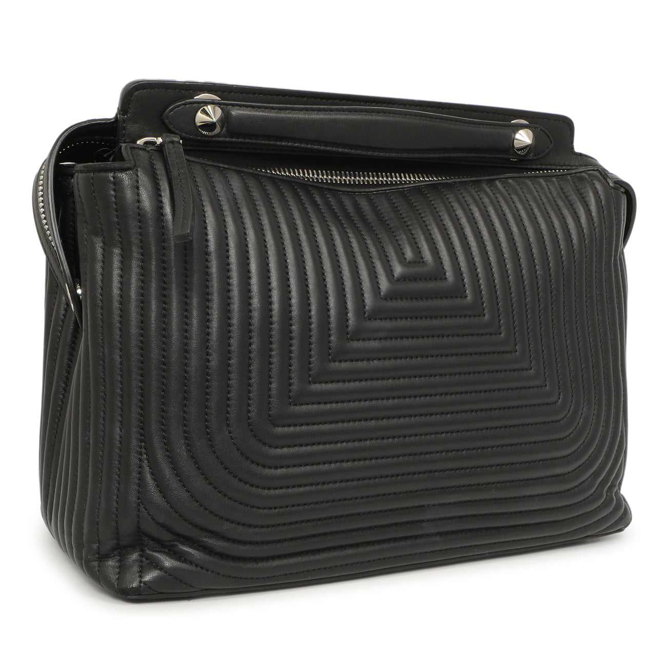 Exclusive Fendi Black Nappa Trapuntata Medium DotCom Click Chain Satchel — Side View
