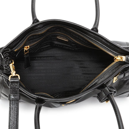 Exclusive Prada Black Glossy Calfskin Triangle Medium Bonnie Shoulder Bag — Top View