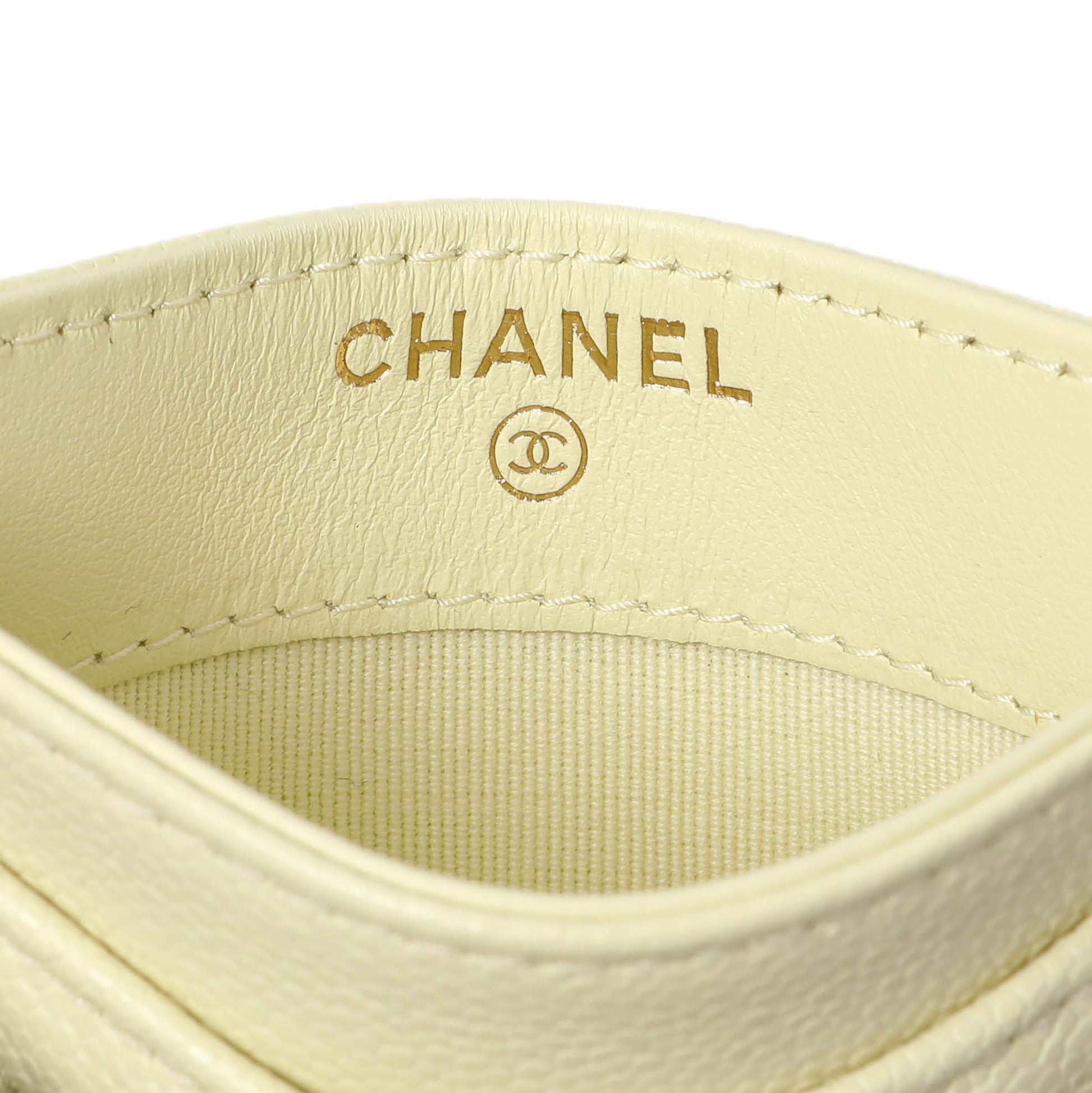 Exclusive Chanel Yellow Quilted Caviar Card Holder — Detail View