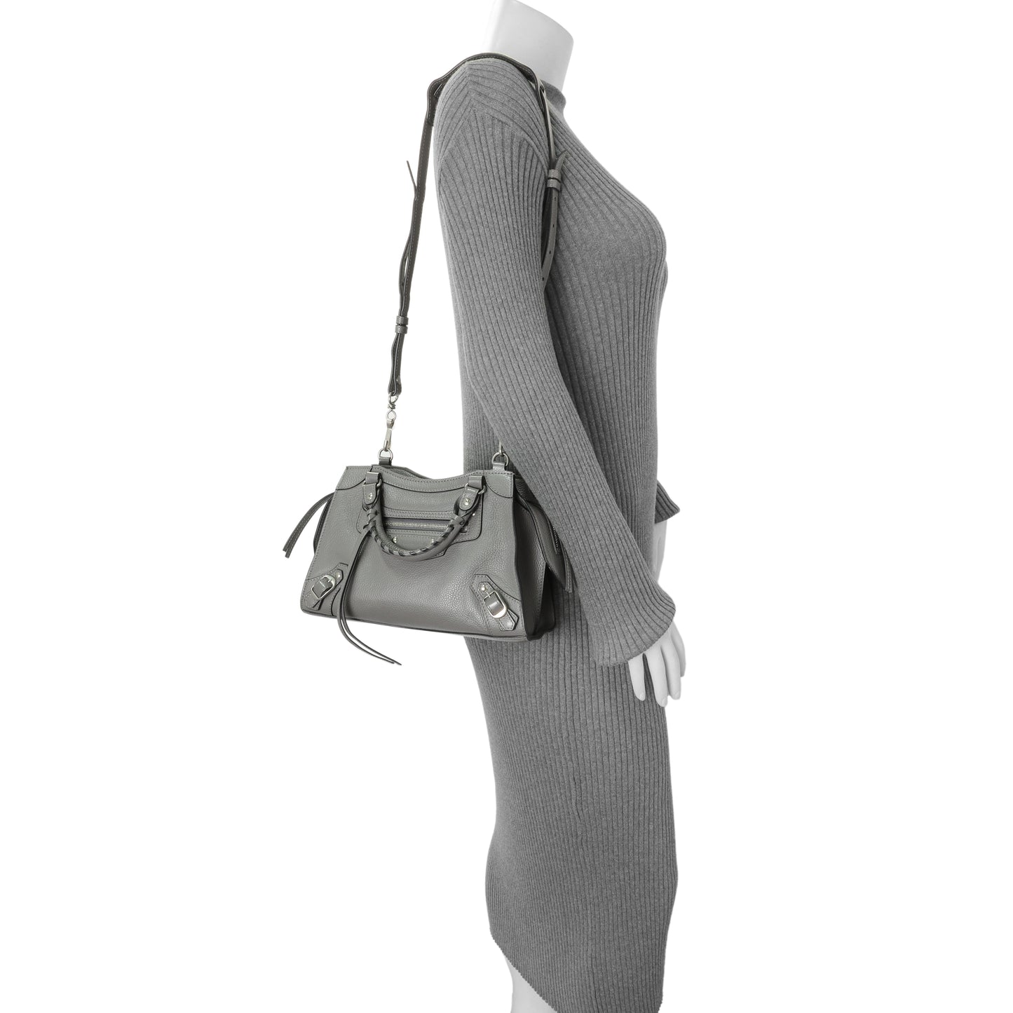 Exclusive Balenciaga Grained Grey Calfskin Neo Classic Silver Hardware Mini City — Alternate View 7
