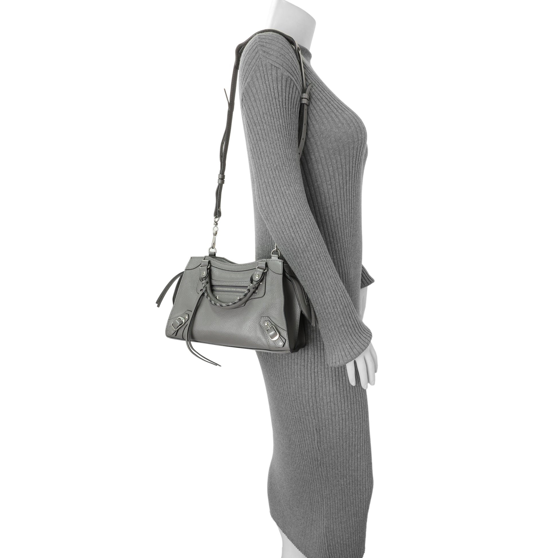 Exclusive Balenciaga Grained Grey Calfskin Neo Classic Silver Hardware Mini City — Alternate View 7
