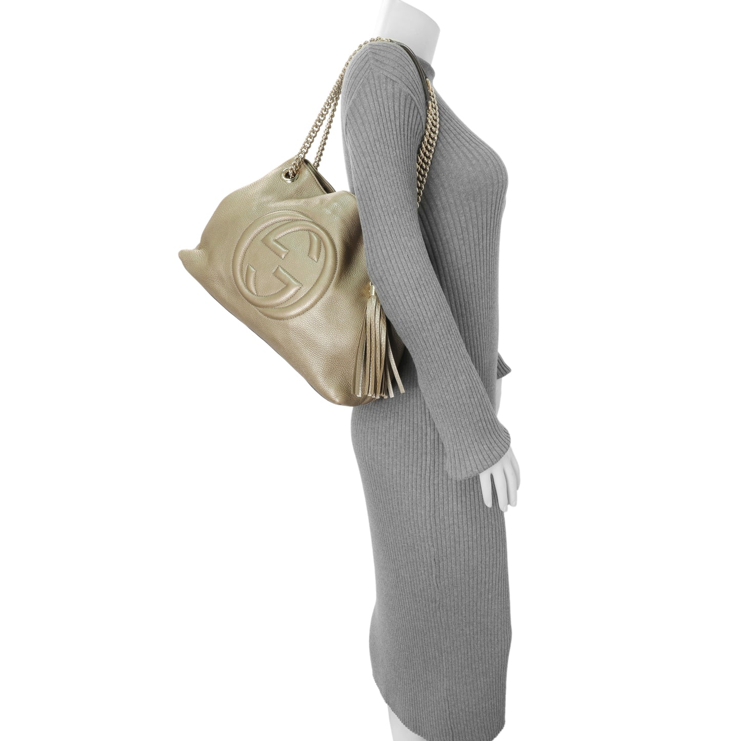 Exclusive Gucci Gold Pebbled Calfskin Medium Soho Chain Shoulder Bag — Alternate View 12