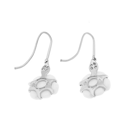 Exclusive Chanel 18K White Gold Diamond Agate Camelia Sculpte Earrings — Side View