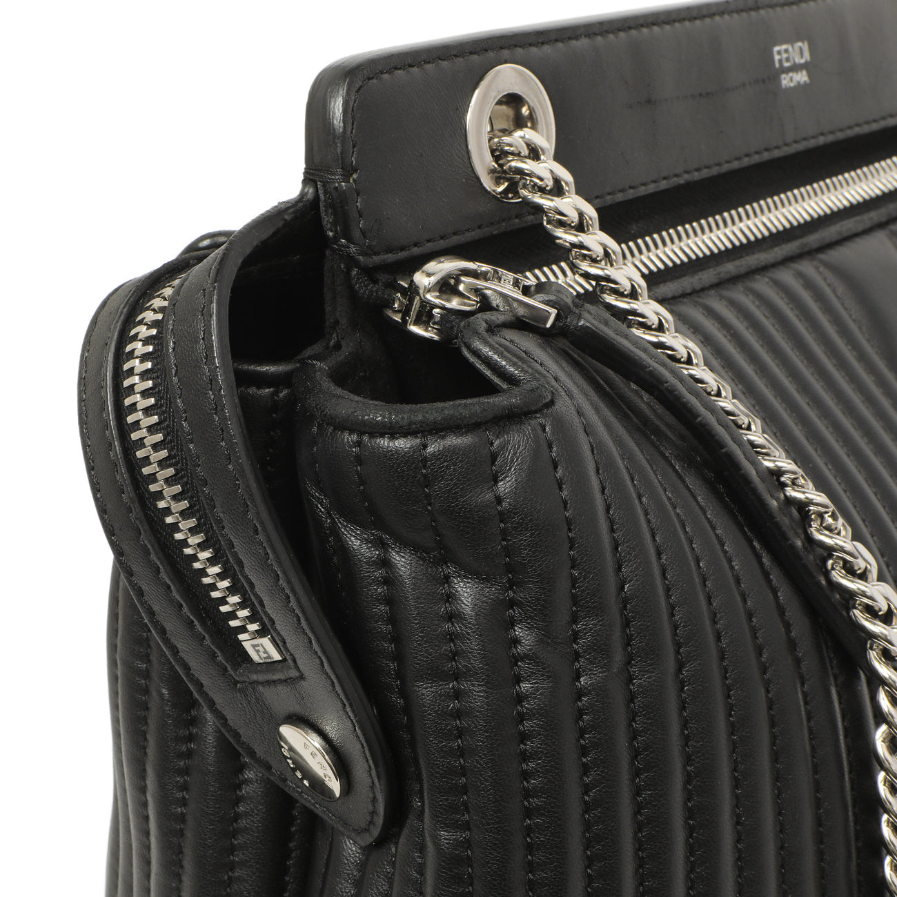 Exclusive Fendi Black Nappa Trapuntata Medium DotCom Click Chain Satchel — Alternate View 13