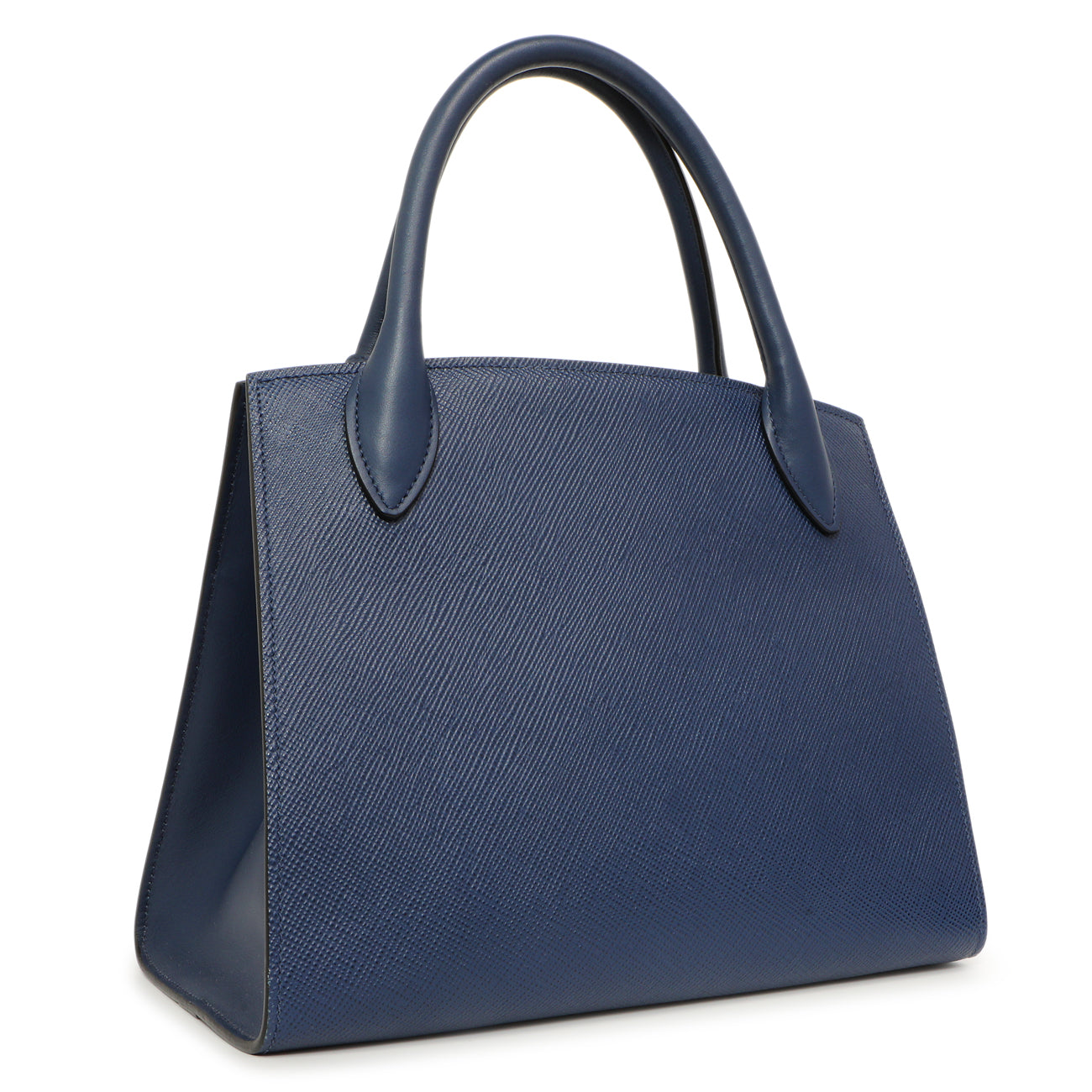 Exclusive Prada Blue Saffiano Cuir Small Monochrome Top Handle Tote — Side View
