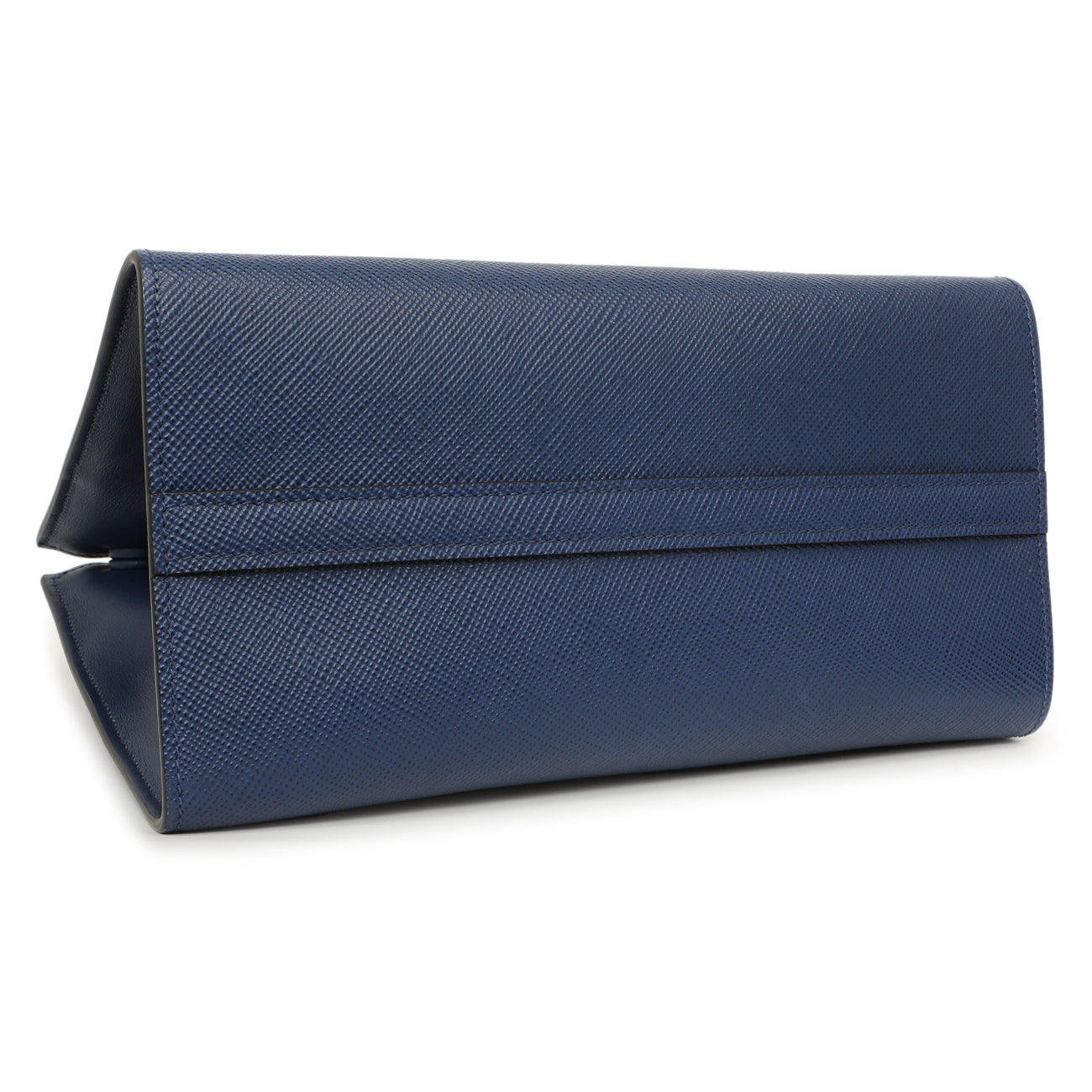 Exclusive Prada Blue Saffiano Cuir Small Monochrome Top Handle Tote — Back View