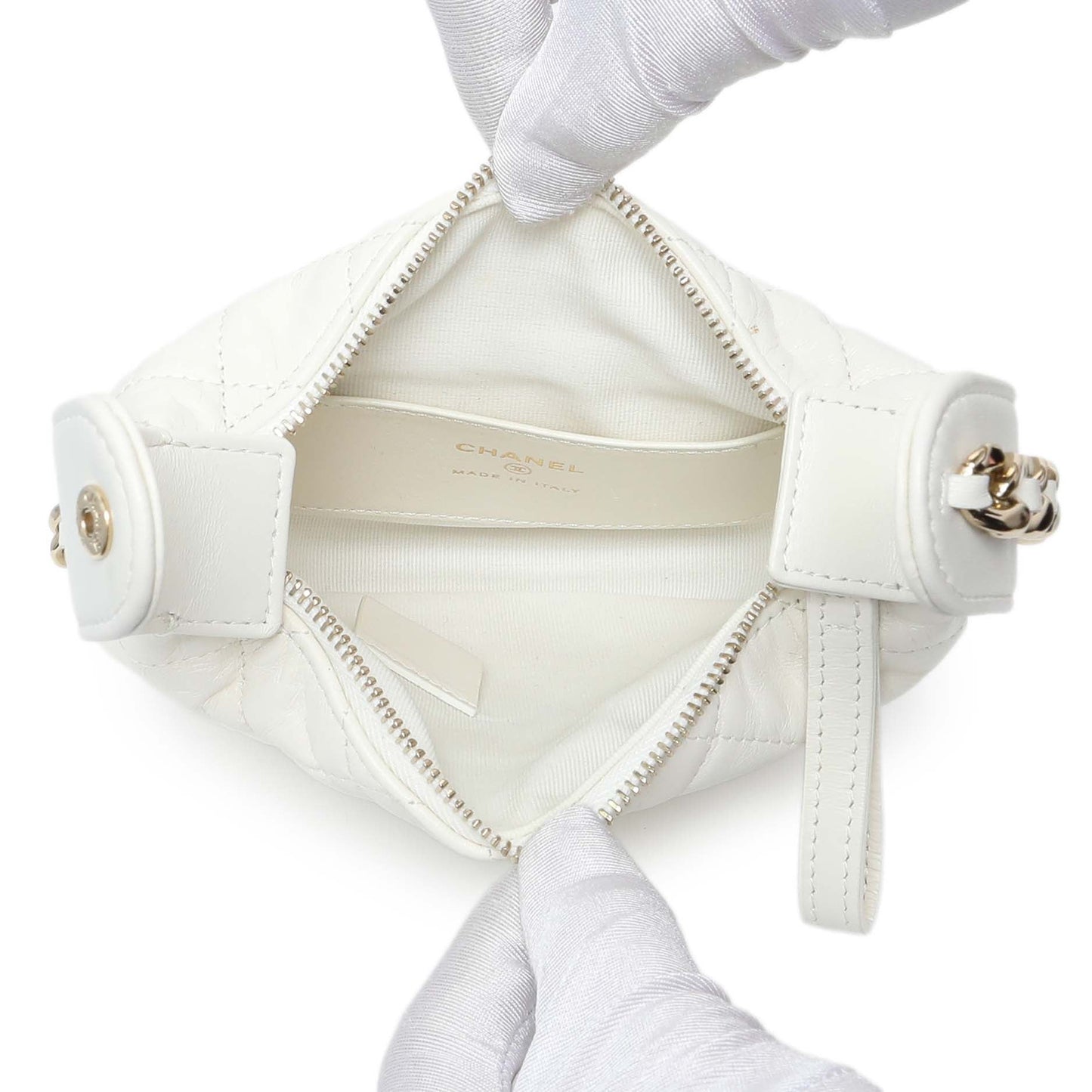 Exclusive Chanel White Lambskin Quilted Chain Around Pouch — Top View