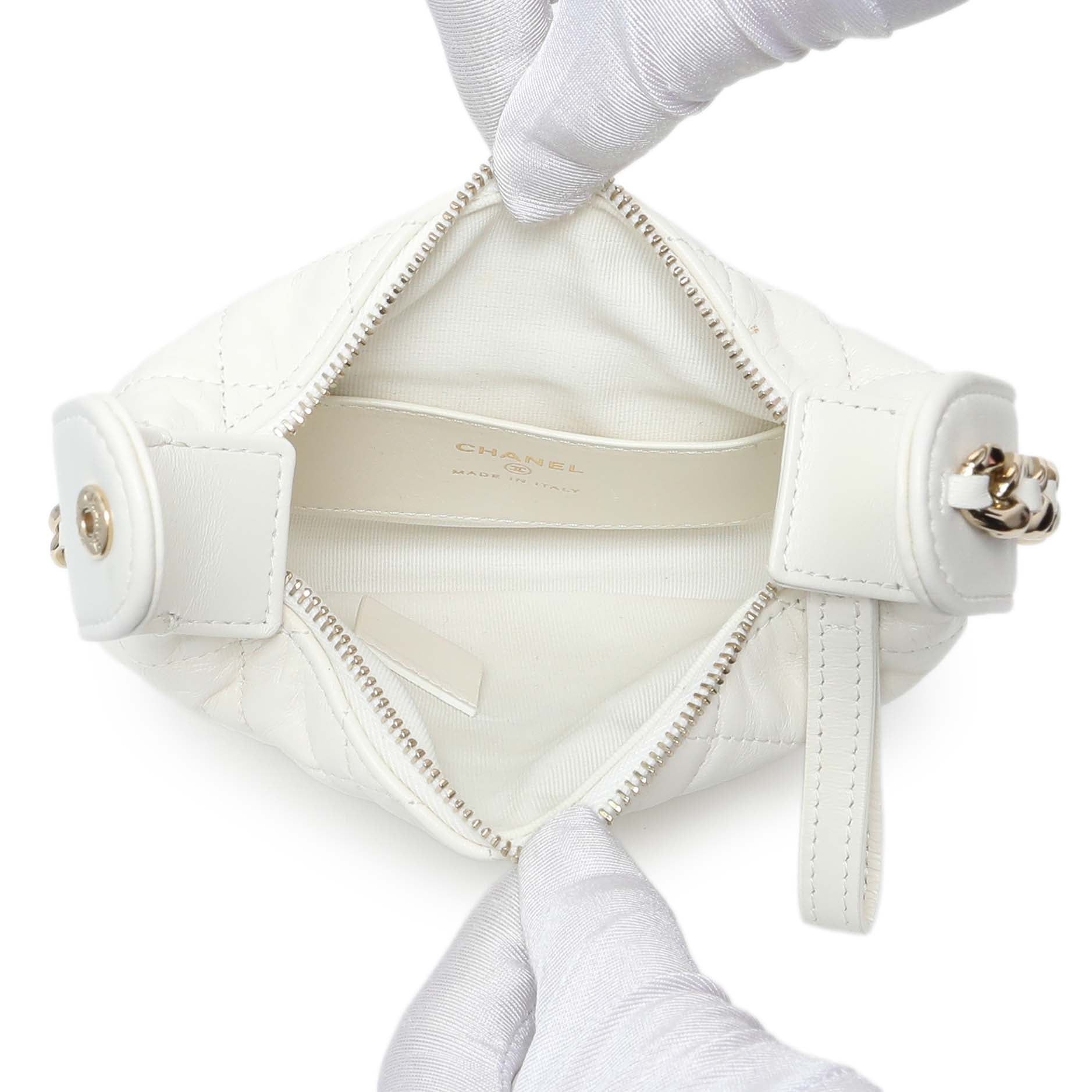 Exclusive Chanel White Lambskin Quilted Chain Around Pouch — Top View