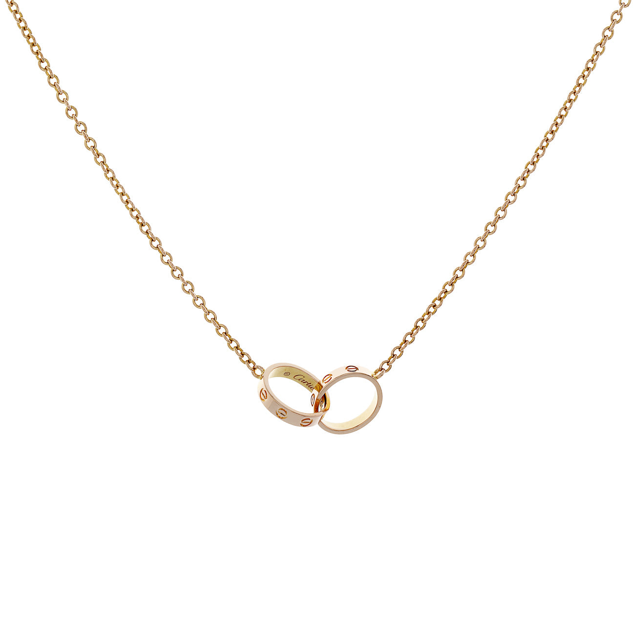 Exclusive Cartier 18K Rose Gold Interlocking Love Pendant — Front View