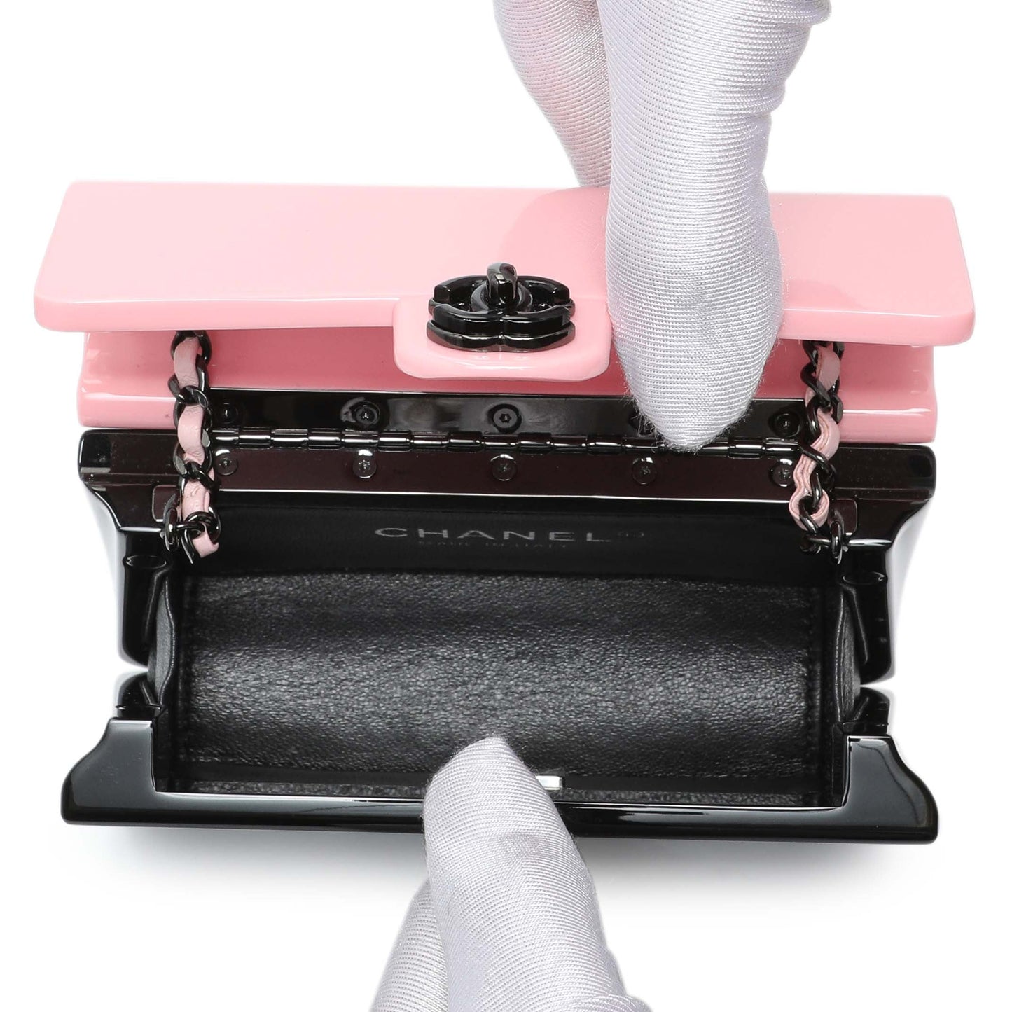 Exclusive Chanel Black Pink Plexiglass Plexi Coco Bag — Top View