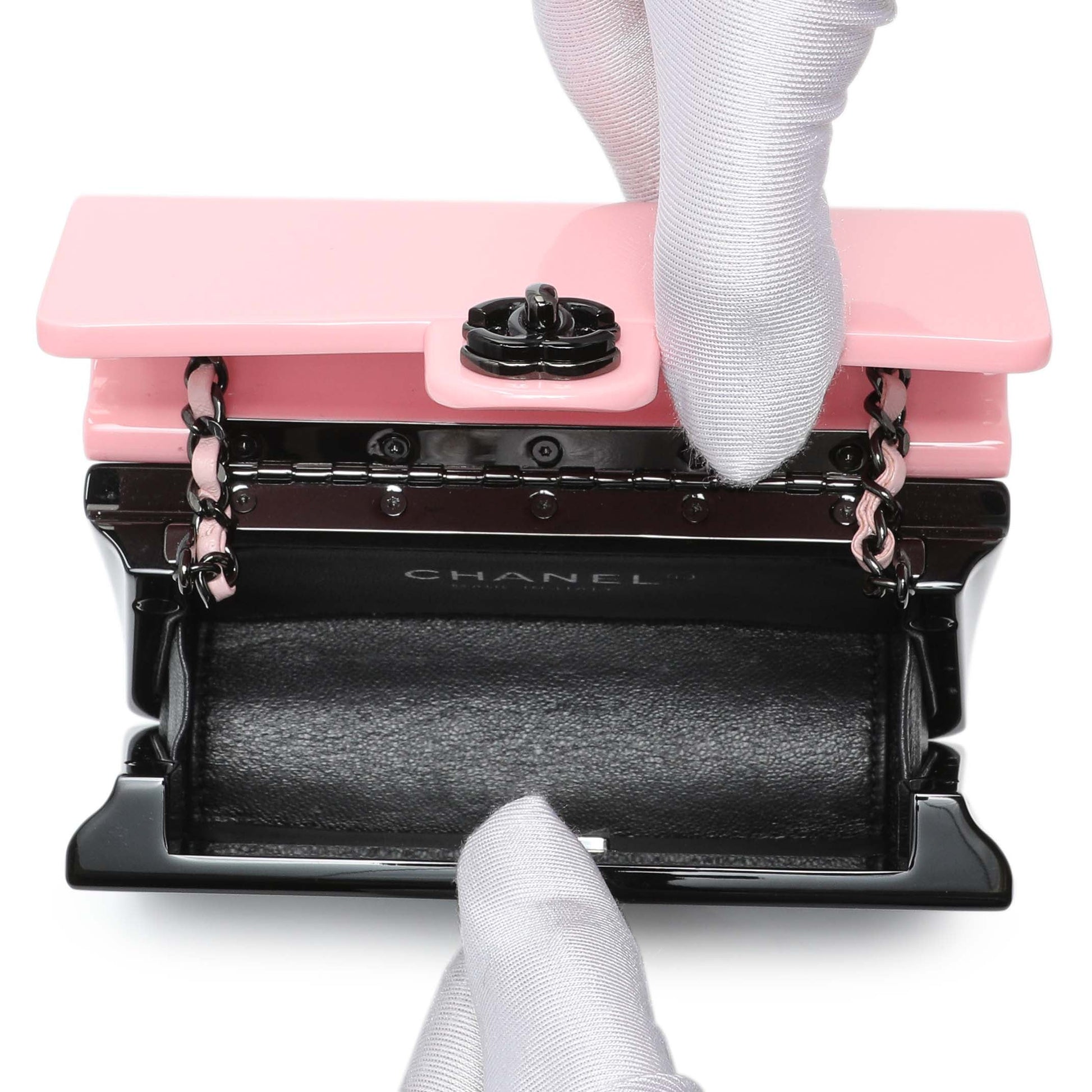 Exclusive Chanel Black Pink Plexiglass Plexi Coco Bag — Top View