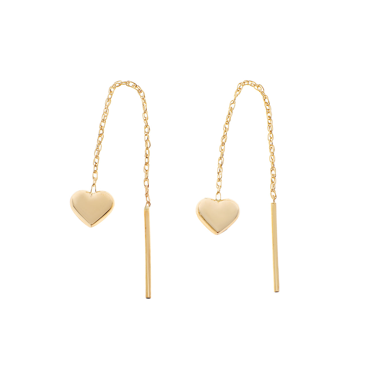 Exclusive 14K Yellow Gold Dangle Heart Earrings — Front View