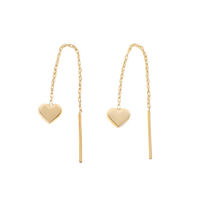 Exclusive 14K Yellow Gold Dangle Heart Earrings — Front View