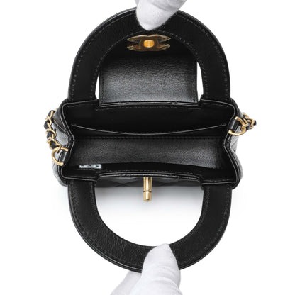 Exclusive Chanel Black Shiny Aged Calfskin Quilted Mini Nano Kelly Shopper — Top View