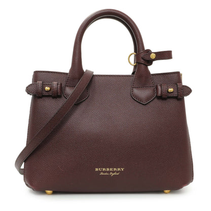 Exclusive Burberry Burgundy Calfskin House Check Small Banner Tote — Front View