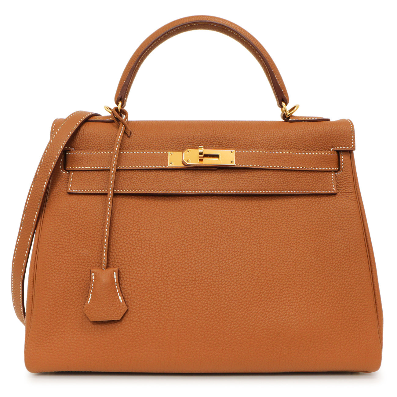 Exclusive Hermes Gold Togo Kelly Retourne 32 — Front View