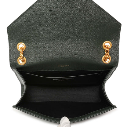 Exclusive Saint Laurent Green Grain De Poudre Matelasse Chevron Medium Triquilt Monogram Satchel — Top View