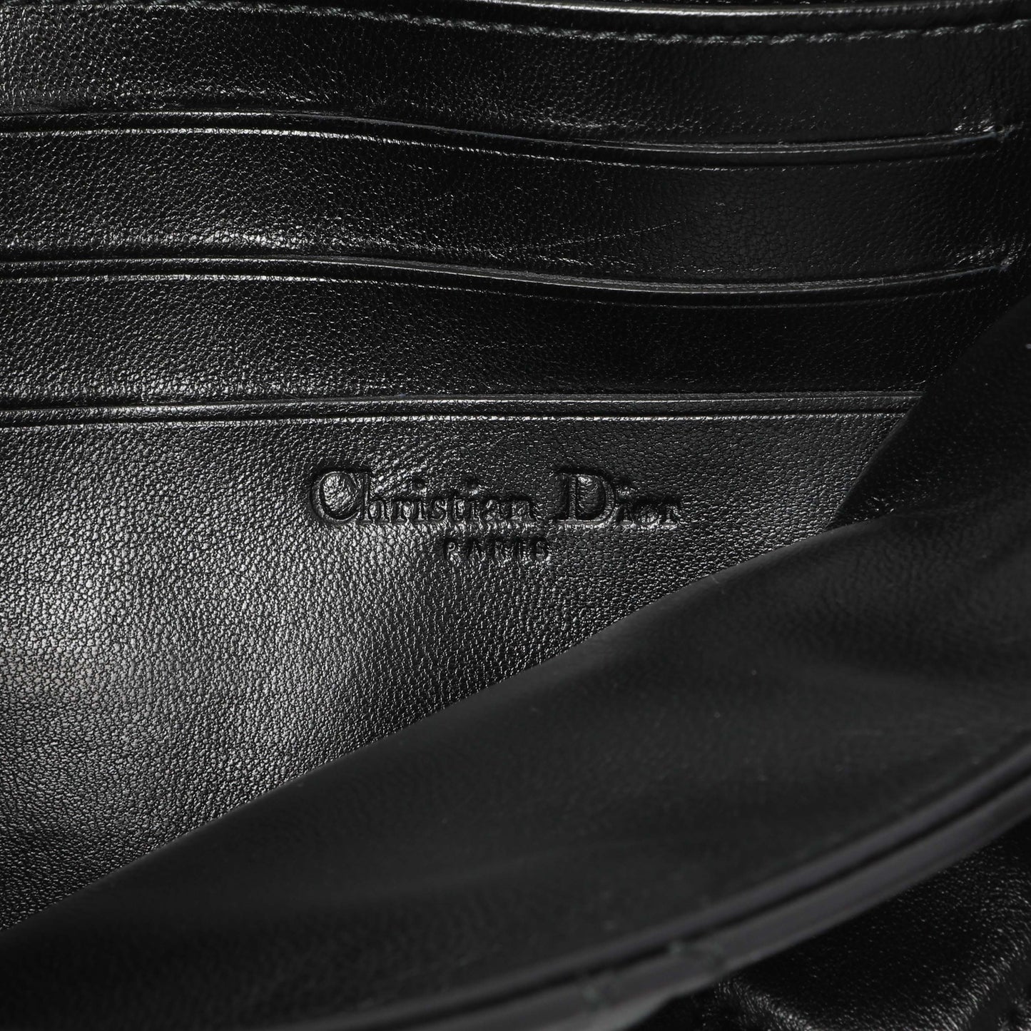 Exclusive Christian Dior Black Lambskin Cannage Wallet On Chain — Detail View