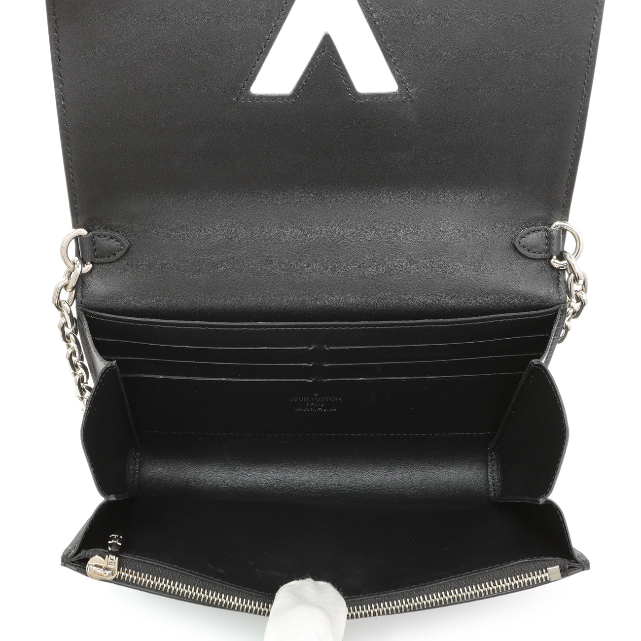 Exclusive Louis Vuitton Black Epi Monogram Twist Chain Wallet — Lifestyle View