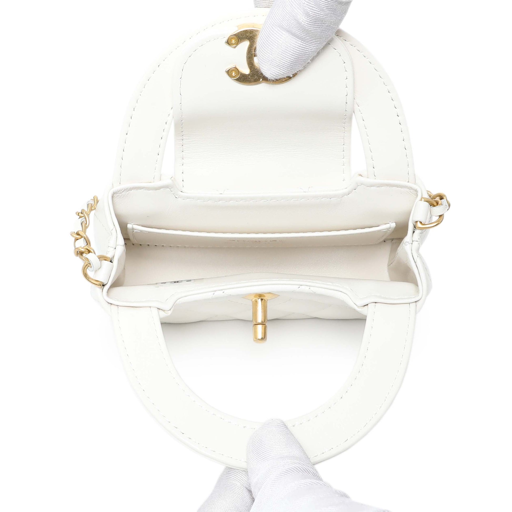 Exclusive Chanel White Shiny Aged Calfskin Quilted Mini Nano Kelly Shopper — Top View