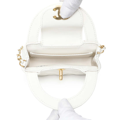 Exclusive Chanel White Shiny Aged Calfskin Quilted Mini Nano Kelly Shopper — Top View