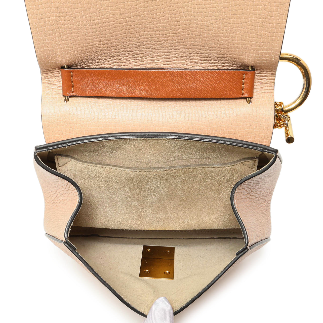Exclusive Chloe Beige Caramel Grained Calfskin Mini Drew Shoulder Bag — Top View