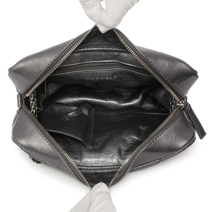 Exclusive Chanel Dark Silver Metallic Quilted Aged Calfskin Small Reissue Camera Case — Top View