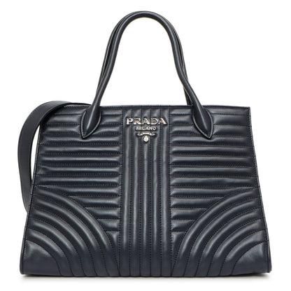 Exclusive Prada Navy Soft Calfskin Impunture Diagramme Tote — Front View