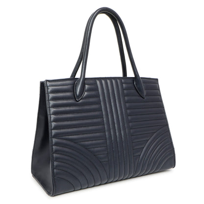 Exclusive Prada Navy Soft Calfskin Impunture Diagramme Tote — Side View