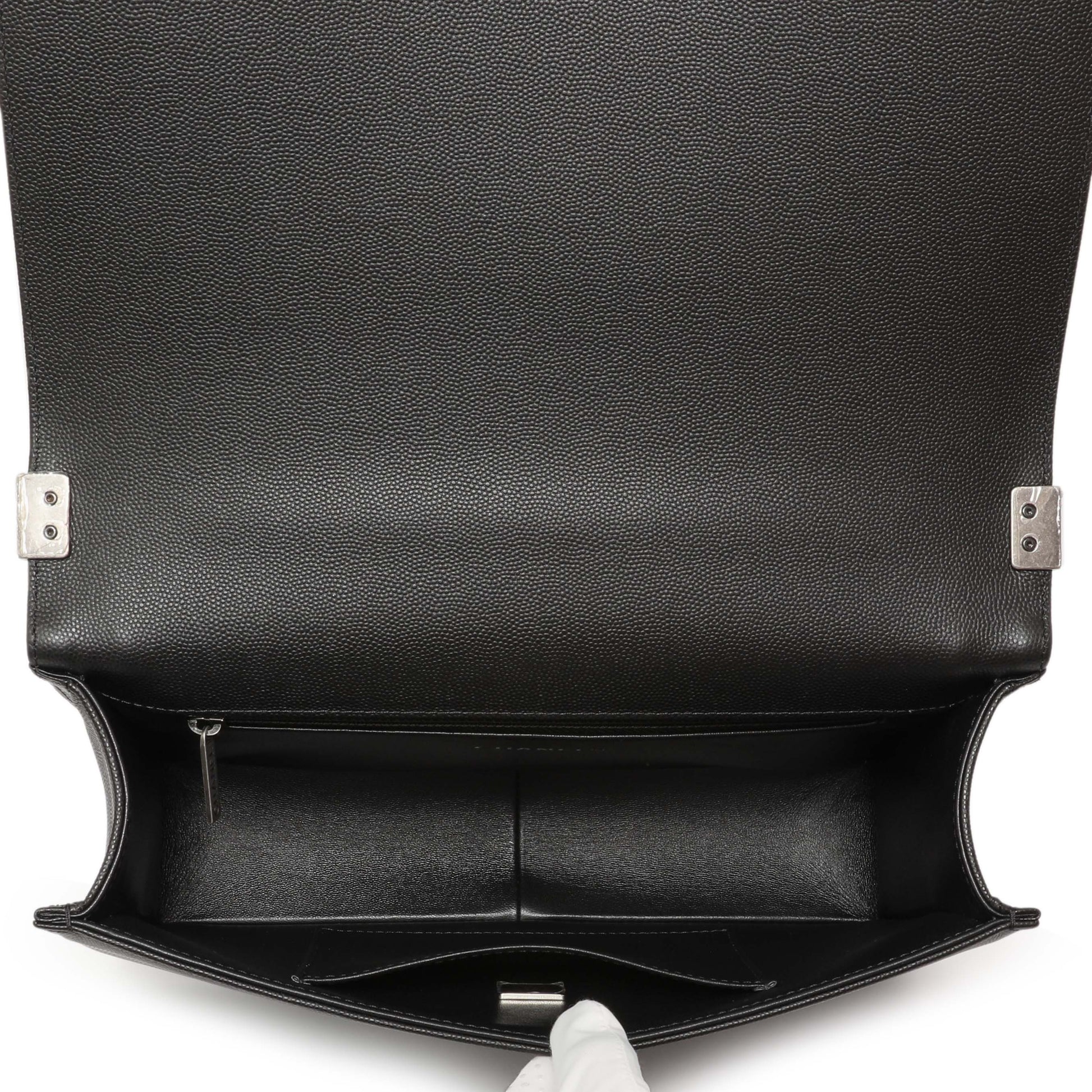 Exclusive Chanel Black Quilted Caviar New Medium Boy Bag — Detail View