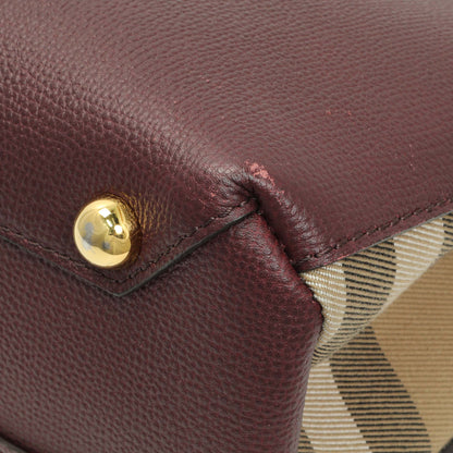 Exclusive Burberry Burgundy Calfskin House Check Small Banner Tote — Alternate View 7