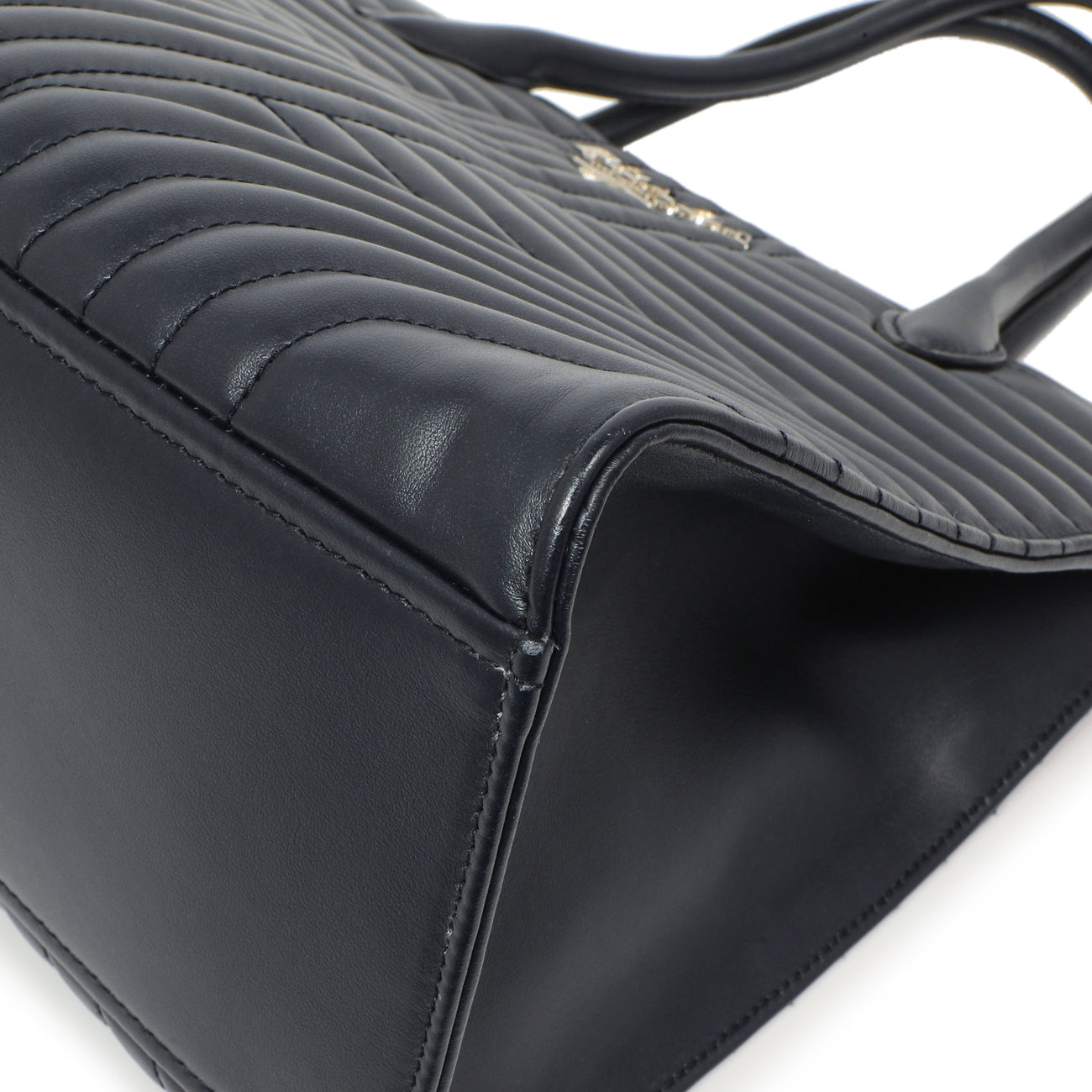 Exclusive Prada Navy Soft Calfskin Impunture Diagramme Tote — Detail View