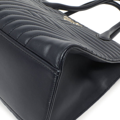 Exclusive Prada Navy Soft Calfskin Impunture Diagramme Tote — Detail View