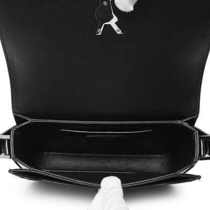 Exclusive Saint Laurent Black Glazed Calfskin Monogram Medium Solferino — Detail View