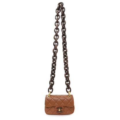 Exclusive Chanel Light Brown Lambskin Wenge Quilted Mini Fashion Wood Square Flap — Front View