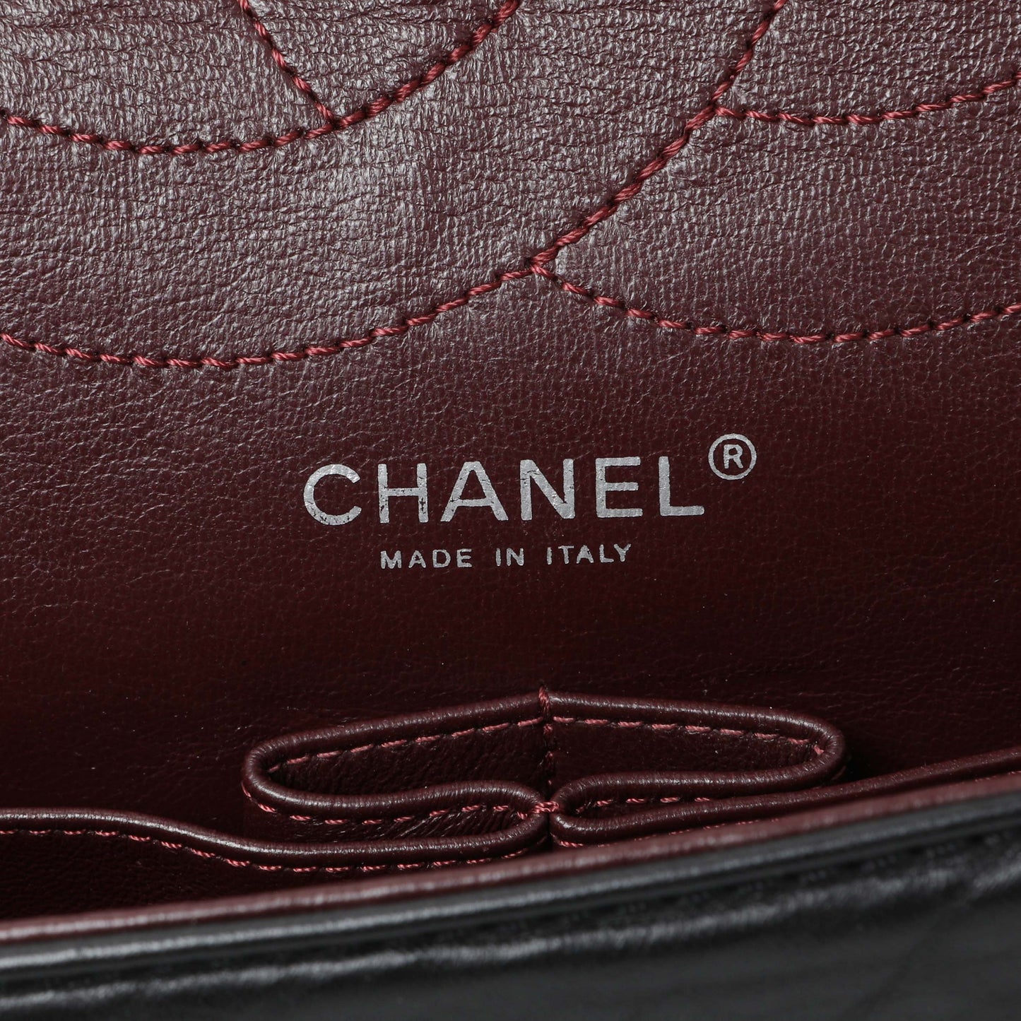 Exclusive Chanel Black Quilted Aged Calfskin 2.55 Reissue 227 Flap — Detail View