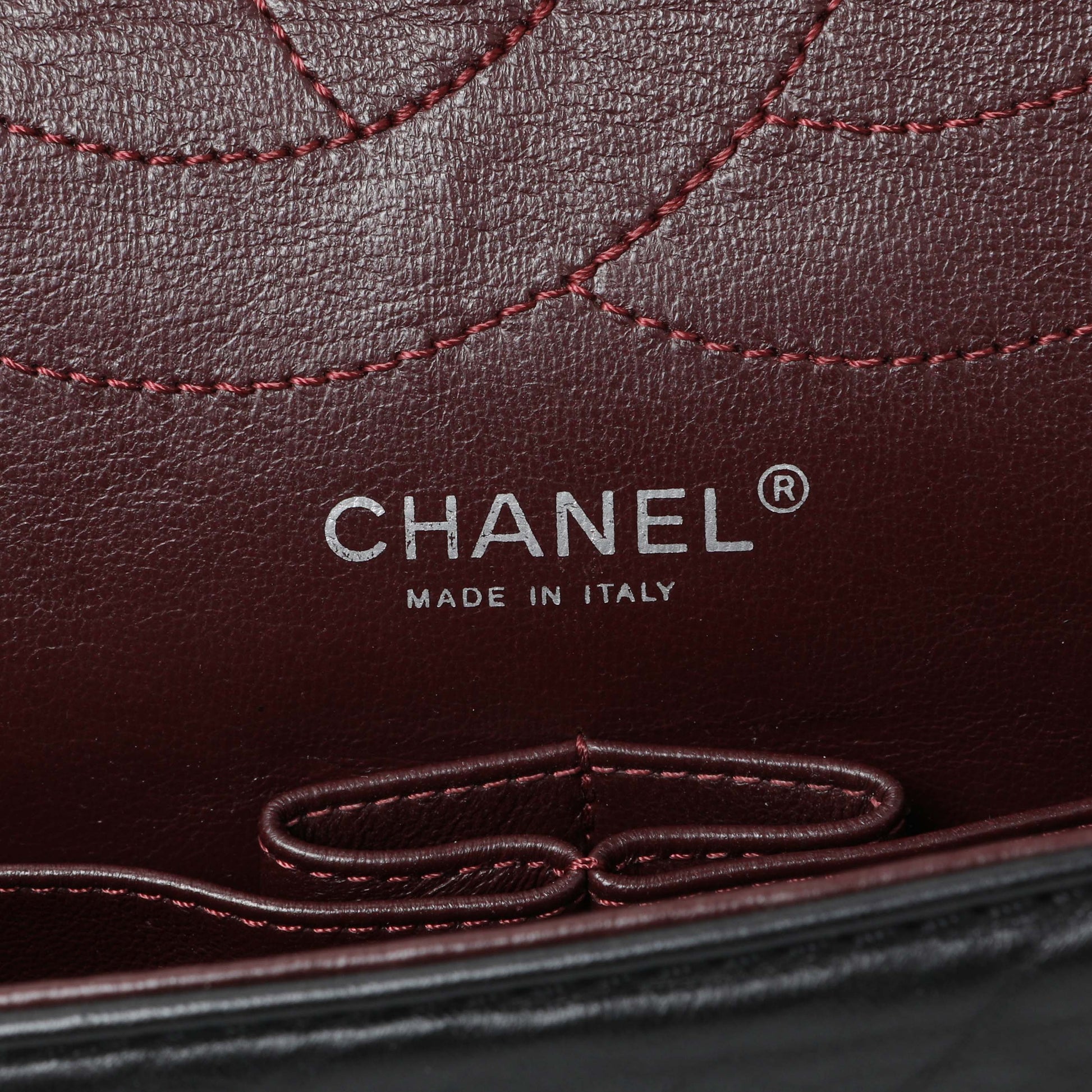 Exclusive Chanel Black Quilted Aged Calfskin 2.55 Reissue 227 Flap — Detail View
