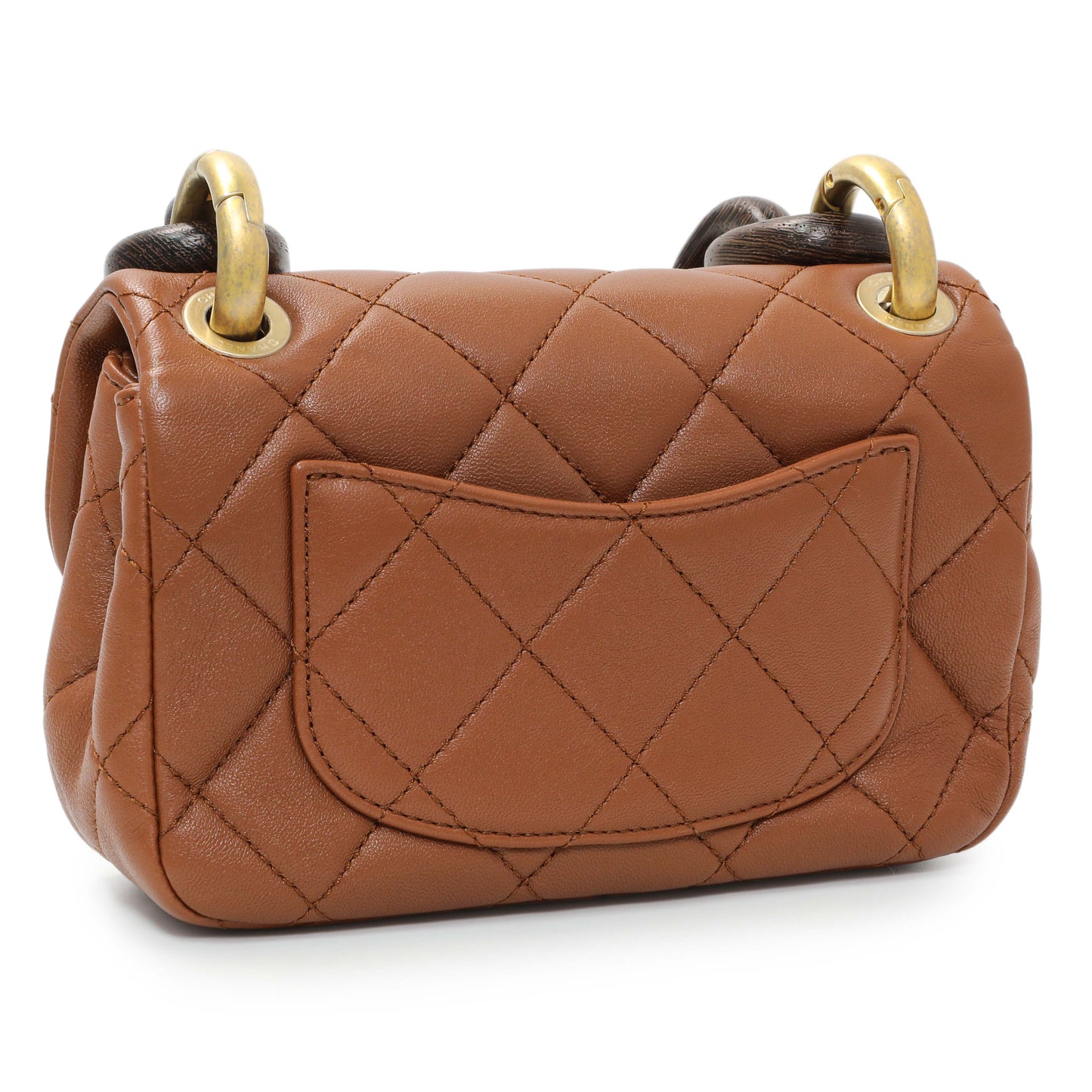 Exclusive Chanel Light Brown Lambskin Wenge Quilted Mini Fashion Wood Square Flap — Side View