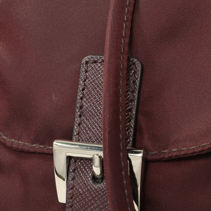 Exclusive Prada Bordeaux Nylon Vela Medium Backpack — Lifestyle View
