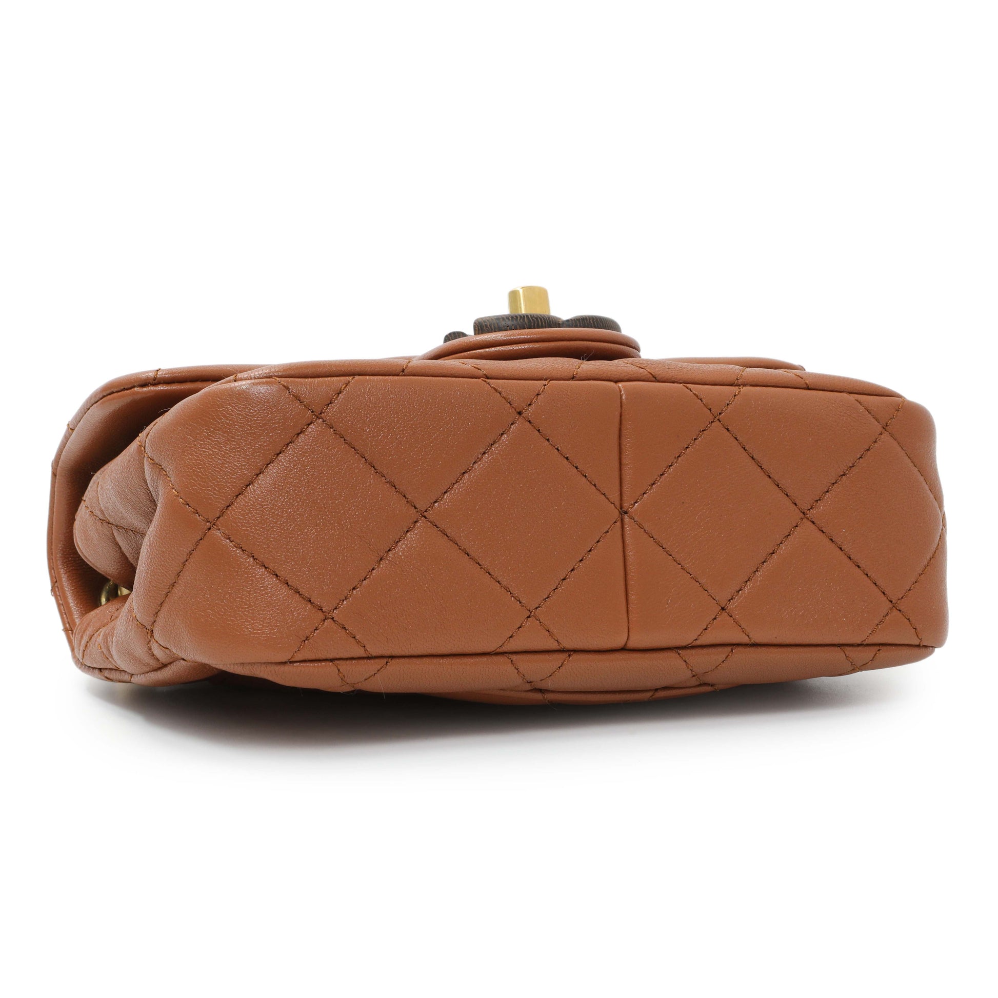 Exclusive Chanel Light Brown Lambskin Wenge Quilted Mini Fashion Wood Square Flap — Back View