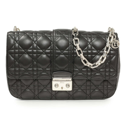 Exclusive Christian Dior Black Lambskin Cannage Medium Miss Dior Flap — Front View