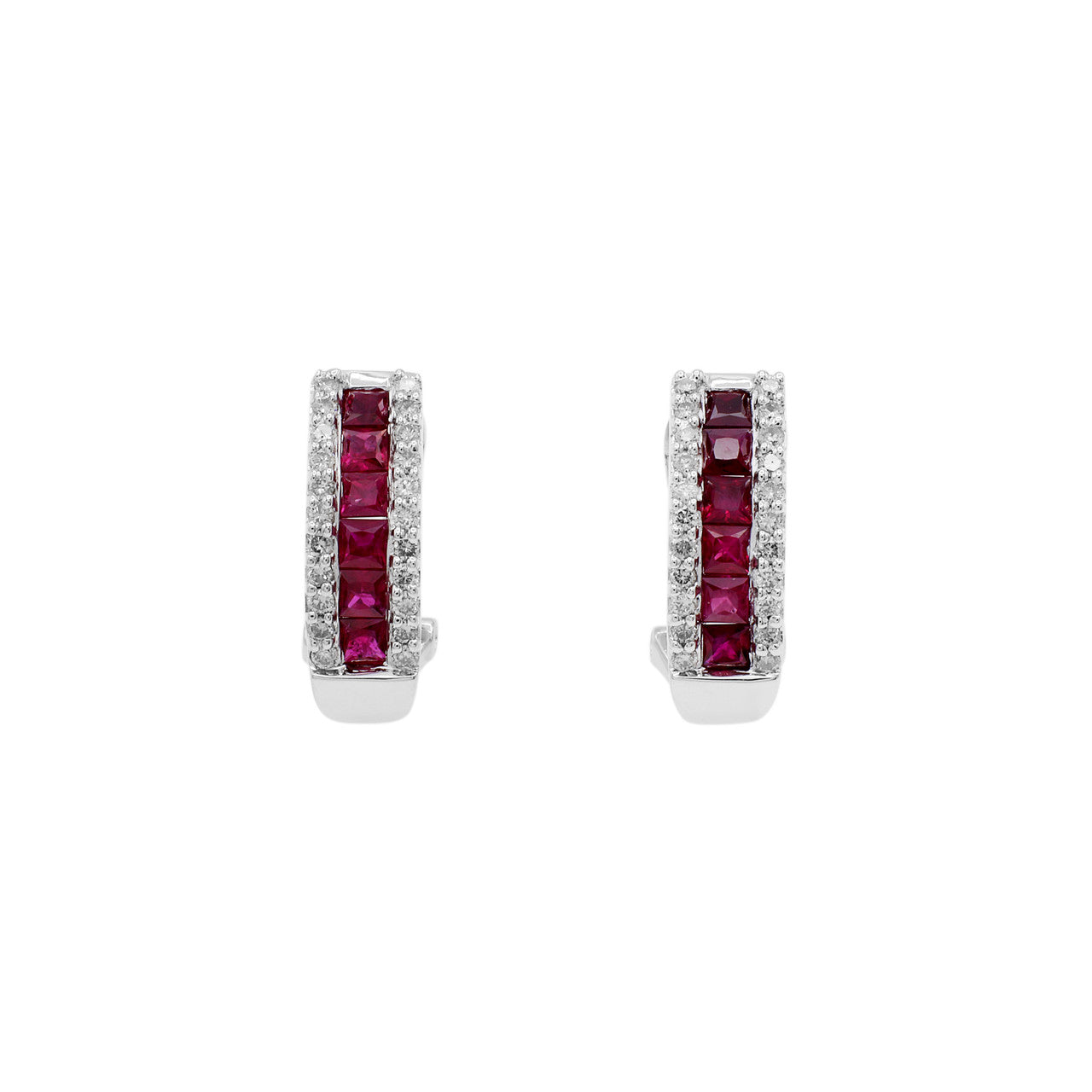 Exclusive 14K White Gold 1.40 Carat Ruby Diamond Earrings — Front View
