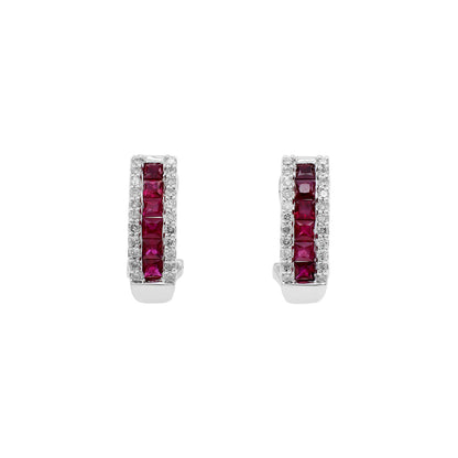 Exclusive 14K White Gold 1.40 Carat Ruby Diamond Earrings — Front View