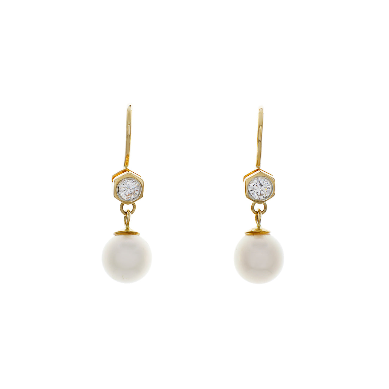 Exclusive 18K Yellow Gold Pearl Victorian Hook Earrings — Front View