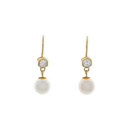 Exclusive 18K Yellow Gold Pearl Victorian Hook Earrings — Front View