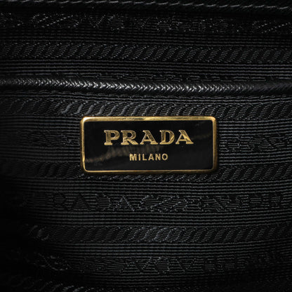 Exclusive Prada Black Saffiano Medium Galleria Double Zip Tote — Detail View