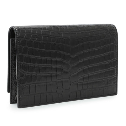 Exclusive Saint Laurent Black Crocodile Embossed Calfskin Kate Monogram Tassel Chain Wallet — Side View