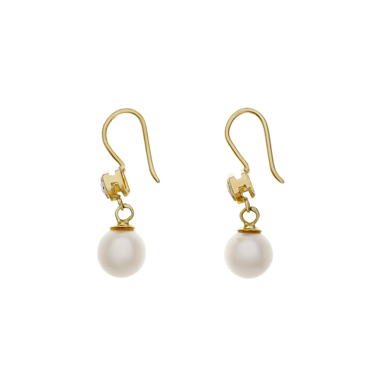 Exclusive 18K Yellow Gold Pearl Victorian Hook Earrings — Side View