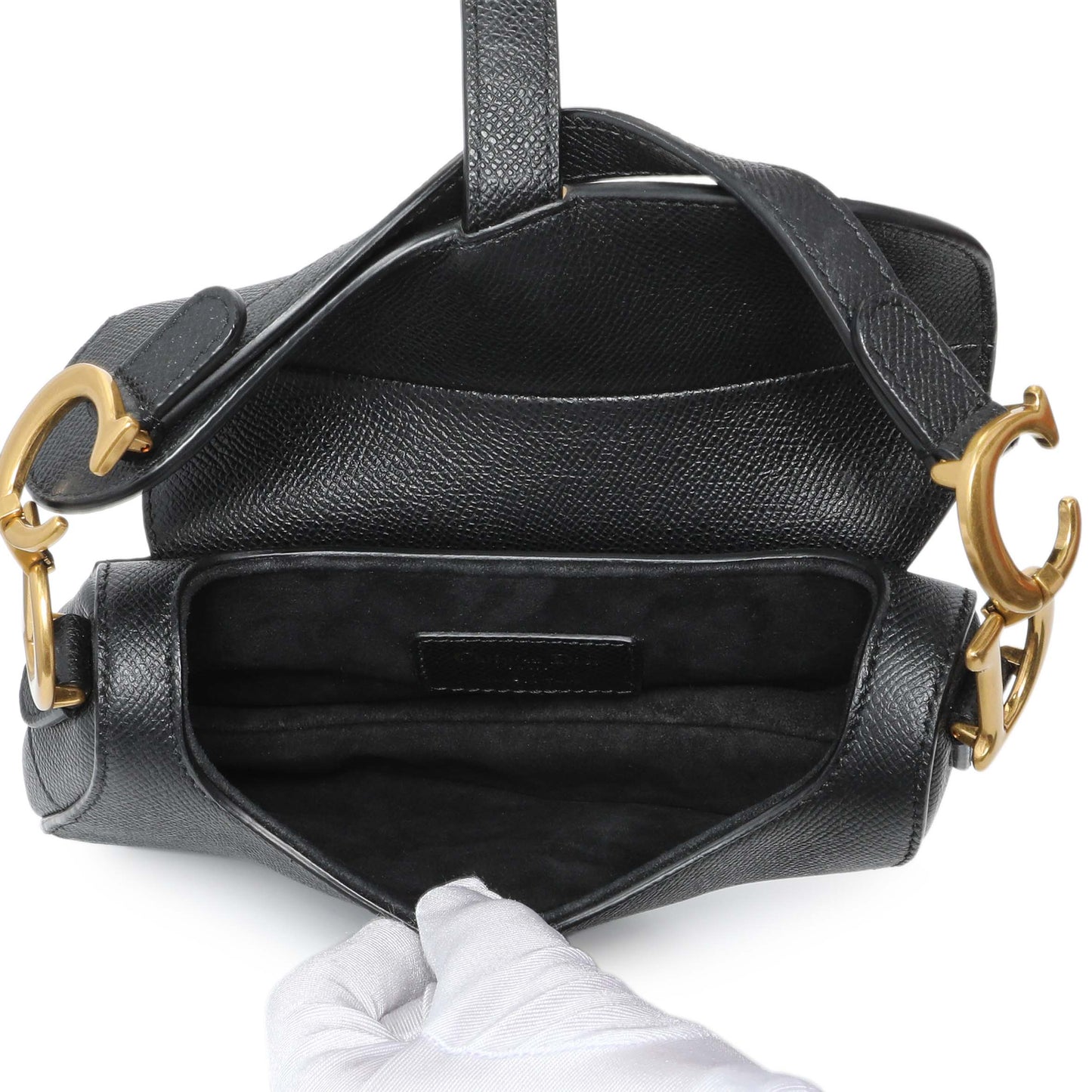 Exclusive Christian Dior Black Grained Calfskin Mini Saddle Bag — Top View
