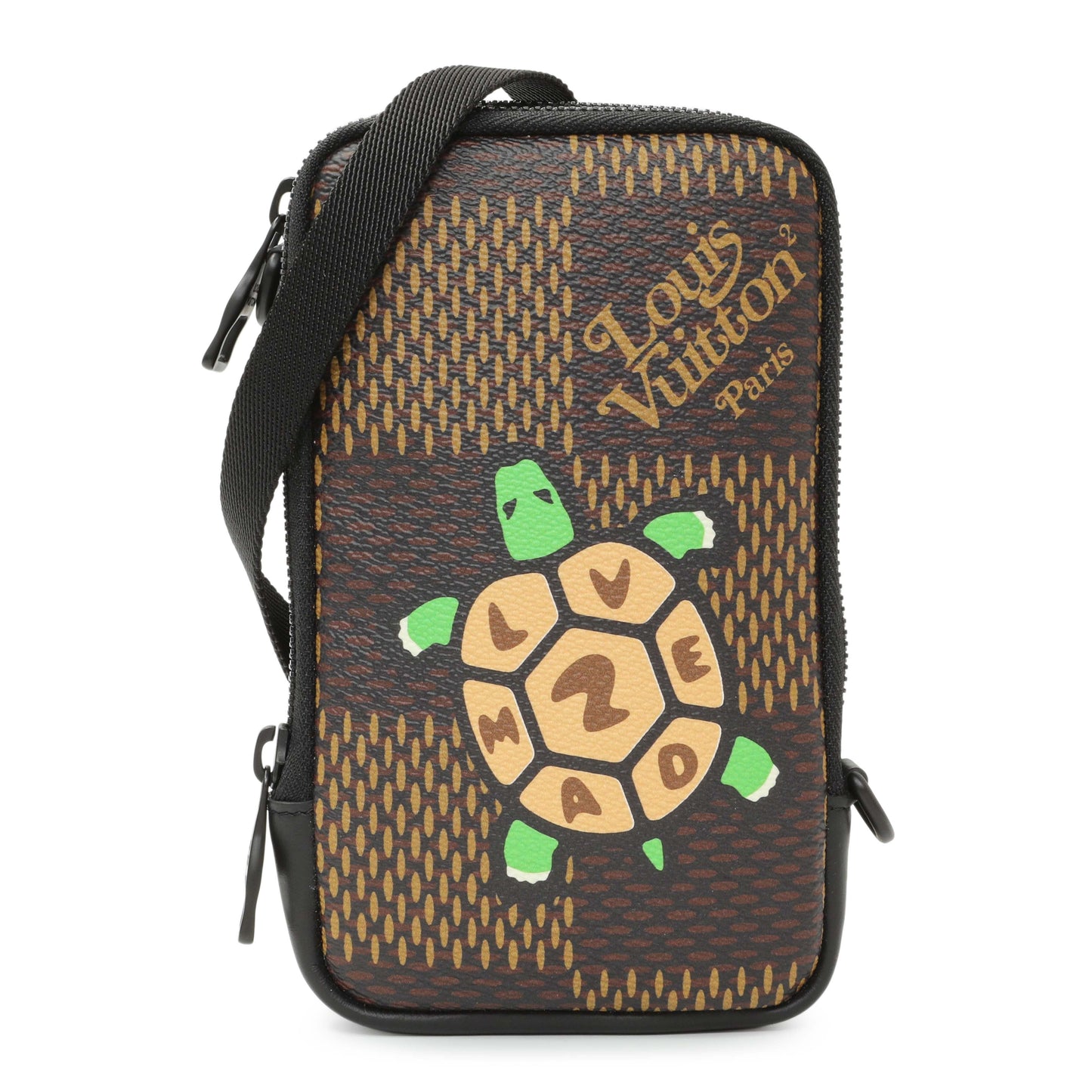 Exclusive Louis Vuitton x Nigo Giant Damier Ebene Double Phone Pouch — Front View